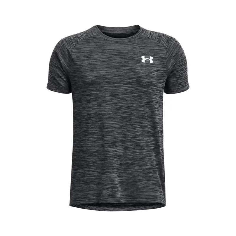 Under armour T-shirt homme gris chiné en polyester à manches courtes, manches courtes, logo blanc sur la poitrine.