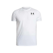 Under Armour T-shirt homme blanc en polyester à manches courtes avec logo noir sur la poitrine, idéal pour le sport