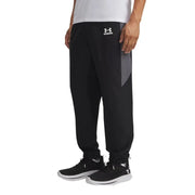 Under Armour Pantalon de survêtement noir pour homme, avec empiècement latéral gris et logo blanc à la taille, idéal pour le sport.