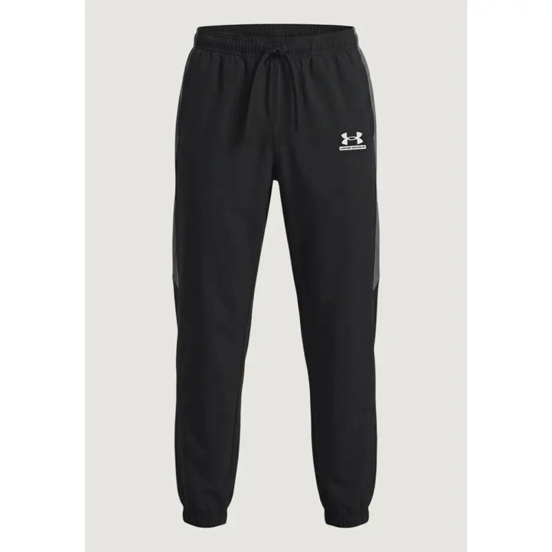 Under armour Pantalon noir pour homme avec empiècements latéraux gris et logo blanc sur la cuisse gauche, idéal pour les activités sportives.