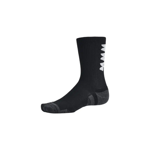 Under armour Chaussettes de sport noires pour homme avec motif géométrique blanc et renforts gris au talon et aux orteils