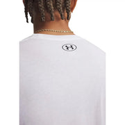 Under armour T-shirt blanc à manches longues en coton pour homme, dos visible avec logo noir