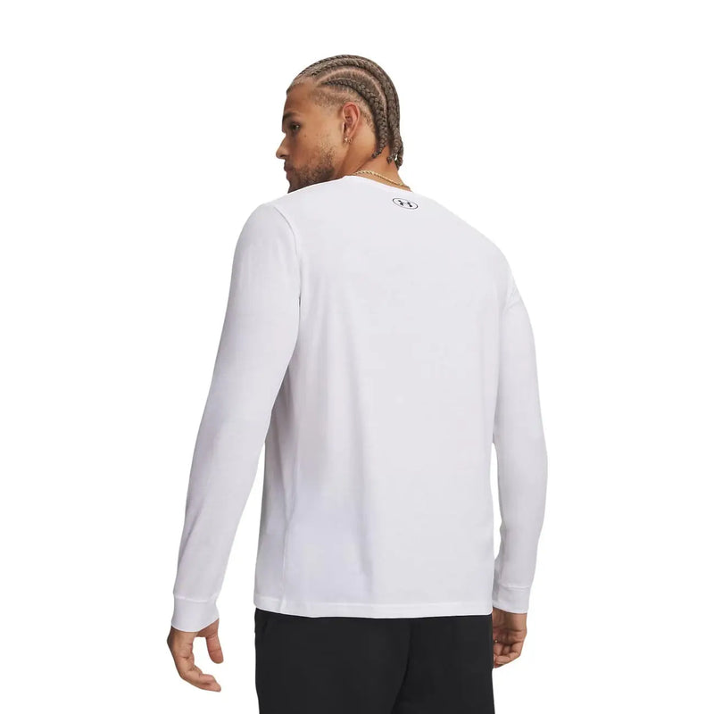 Under armour T-shirt technique à manches longues en coton blanc pour homme, avec logo discret au niveau du col.