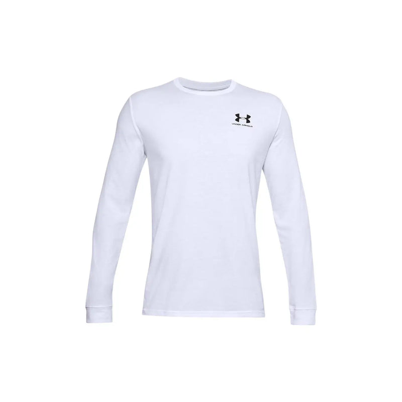 Under Armour T-shirt technique classique à manches longues en coton blanc pour homme, avec logo noir sur la poitrine.