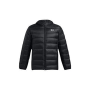 Under Armour Doudoune noire pour homme avec capuche et surpiqûres horizontales, vue de face