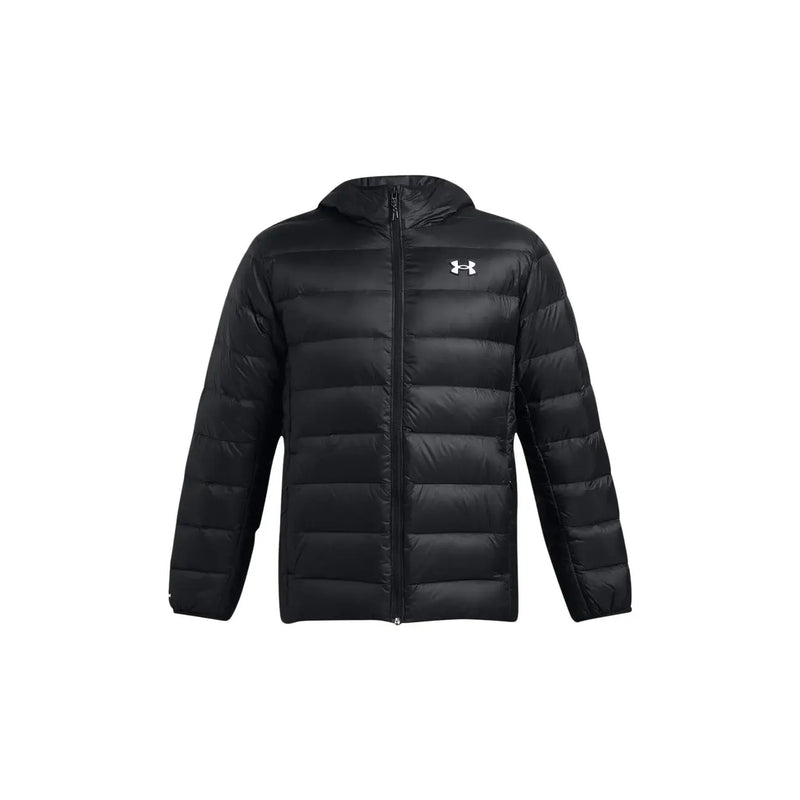 Under Armour Doudoune noire pour homme avec capuche et surpiqûres horizontales, vue de face