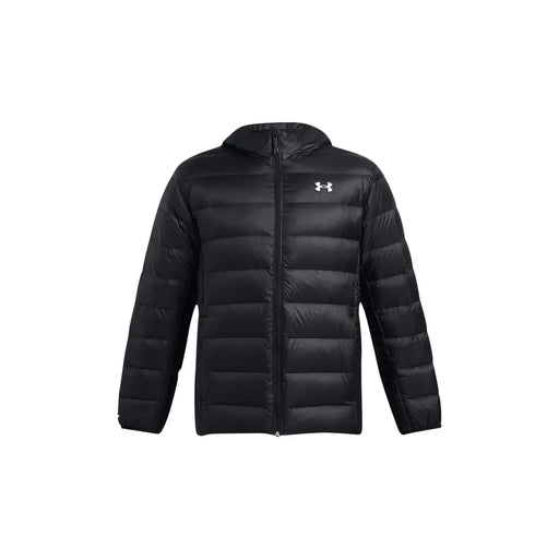 Under Armour Doudoune noire pour homme avec capuche et surpiqûres horizontales, vue de face