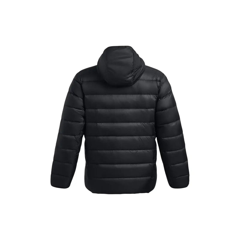 Under Armour Doudoune noire pour homme avec capuche et surpiqûres horizontales, vue de face