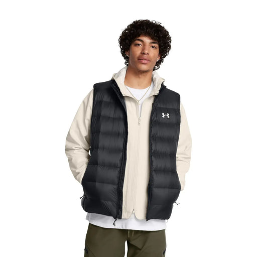 Under Armour Doudoune sans manches Legend Down pour homme, noire, matelassée, avec logo blanc, vue de face