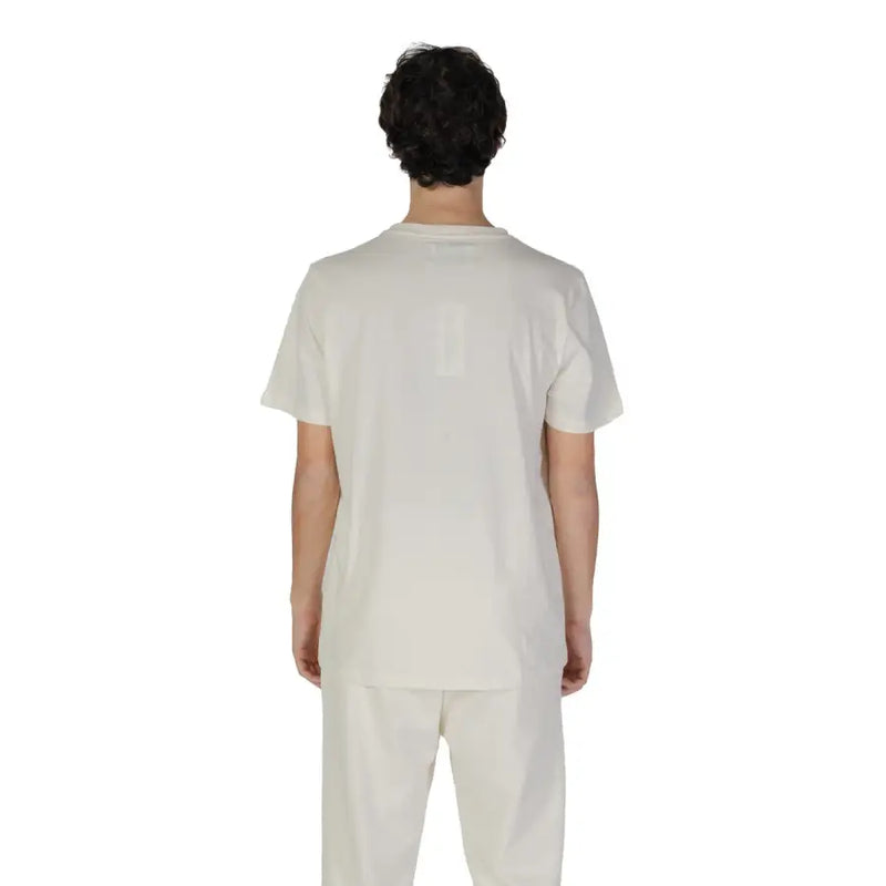 Underclub men white cotton short sleeve t shirt back side with minimalist subtle vertical seam detail