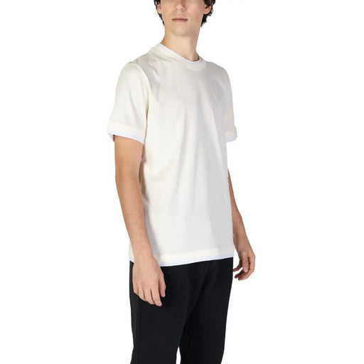 Underclub men white cotton crewneck t shirt with rolled-up sleeves and short sleeves for casual wear