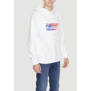 Underclub men’s white 100% cotton hooded sweatshirt with bold american flag graphic and Brooklyn New York text