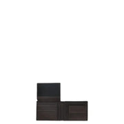 Open dark brown leather Ungaro Mens Wallet with multiple card slots and compartments