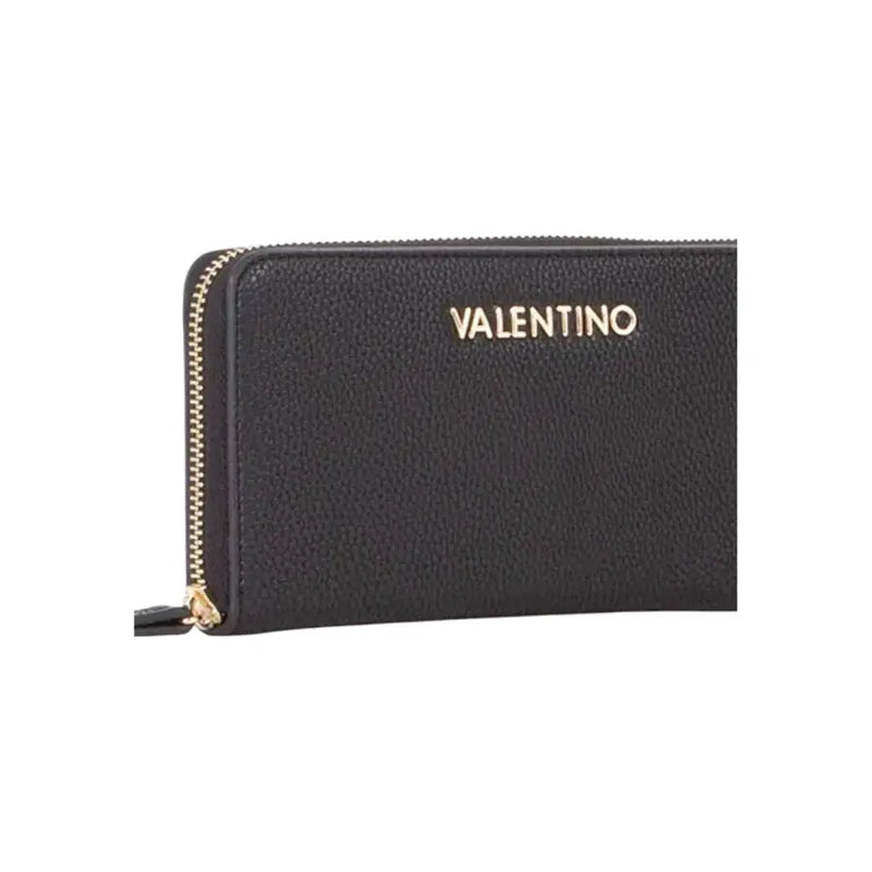 Black Valentino textured leather zip-around wallet with gold branding