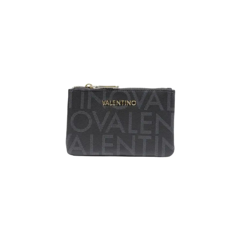 Black Valentino zippered coin case wallet with subtle gray print
