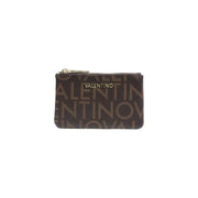 Brown Valentino wallet with repeating logo and zip pockets