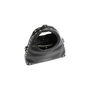 Black leather Valentino handbag with silver-toned studs along edges and handle synthetic W16 x H30 cm
