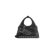Valentino bags women black leather handbag with silver studs and circular top handle synthetic 16x30 cm