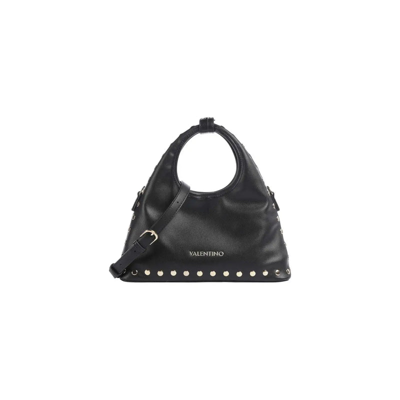 Valentino bags women black leather handbag with silver studs and circular top handle synthetic 16x30 cm