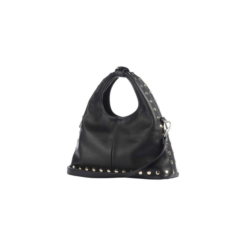 Valentino bags women black synthetic leather shoulder bag with silver studs and detachable strap w16 x h30 cm