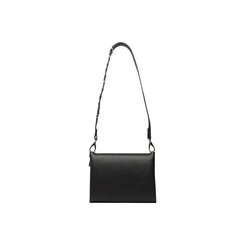Valentino bags women black textured leather crossbody satchel shoulder bag with slender strap and silver-toned accents