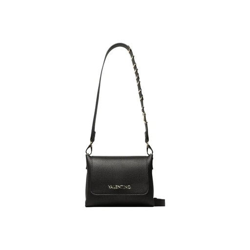 Sac bandoulière Valentino en cuir texturé noir avec bandoulière chaîne cloutée, en polyuréthane, largeur 19 cm.