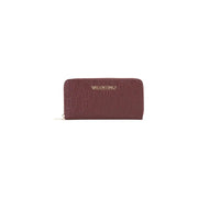 A burgundy valentino synthetic wallet with textured surface and embossed logo for women measuring 35x28cm