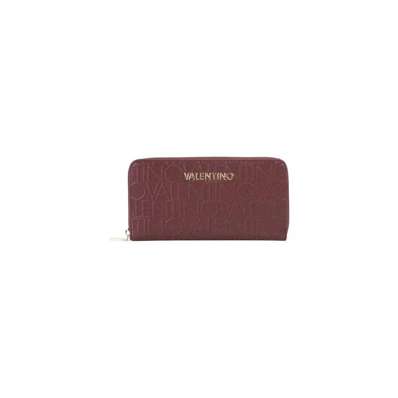 A burgundy valentino synthetic wallet with textured surface and embossed logo for women measuring 35x28cm