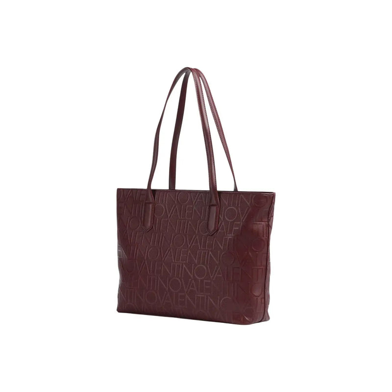 A burgundy synthetic leather tote bag with embossed valentino logo pattern 35x28cm for women by Valentino