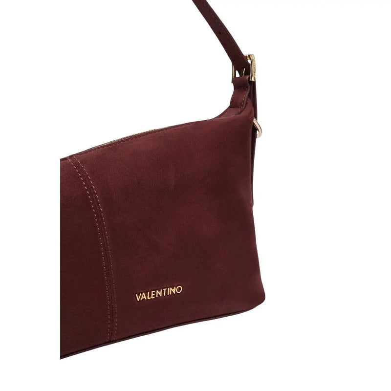 A burgundy suede valentino shoulder bag with gold-tone hardware and stitching in 26cm size for women