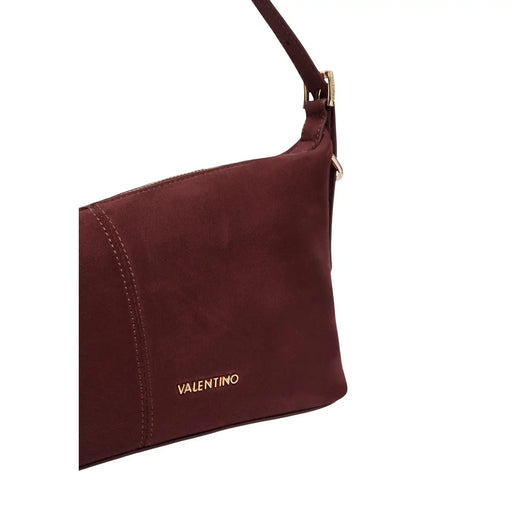 Sac bandoulière Valentino en daim bordeaux avec finitions et coutures dorées, format 26 cm pour femme