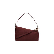 Valentino bags women bordeaux suede shoulder bag 26cm with curved top handle and adjustable strap accented by gold hardware