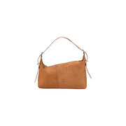 Tan suede valentino women shoulder bag with slender handle and decorative ties in 26cm size