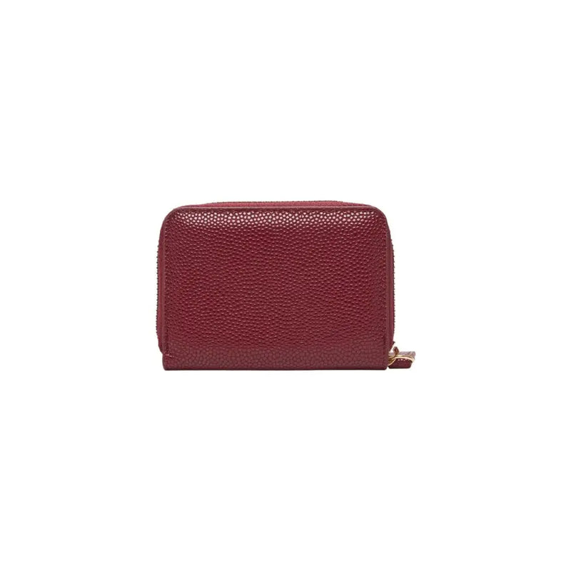 Valentino bordeaux zip wallet for women, compact deep red textured design