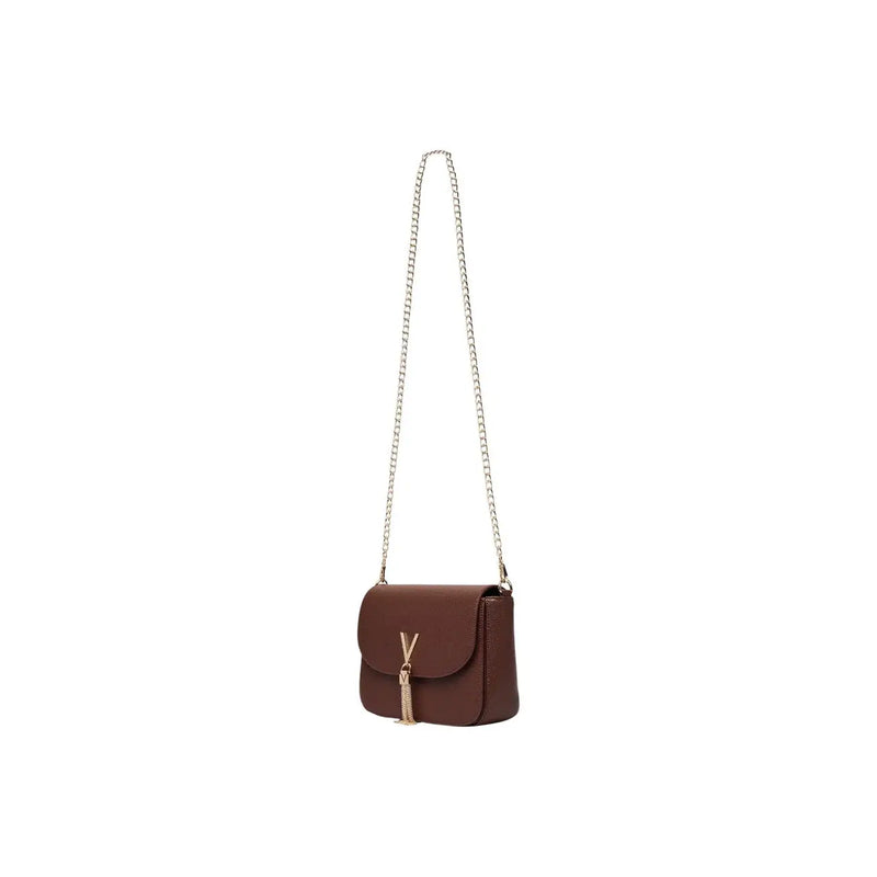 Valentino bags women brown polyurethane crossbody bag with silver chain strap and gold-tone V logo clasp