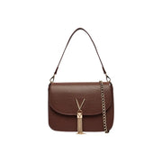 Valentino bags women brown polyurethane shoulder bag with textured leather, gold-tone chain strap, and v-shaped clasp
