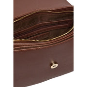 Brown textured leather crossbody bag with gold-tone zipper and hardware by valentino for women