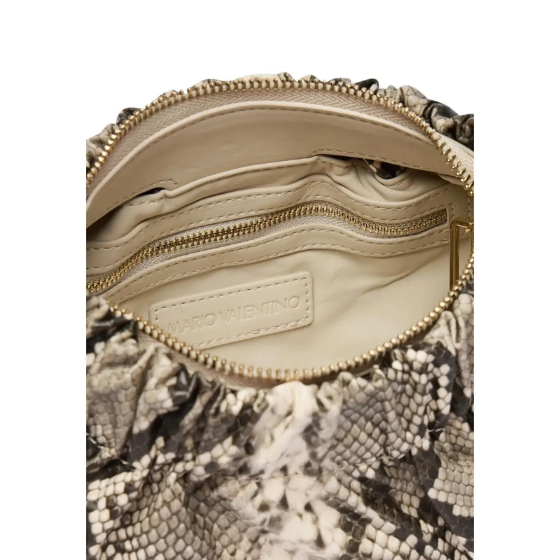 Beige snake-print leather Valentino handbag with gold-tone zippers and branded interior label W31 x H14 cm