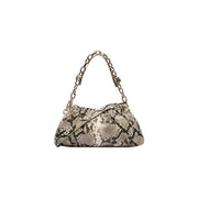 Valentino bags women grey synthetic handbag with taupe and black snake-print and gold-toned chain strap w31 x h14 cm