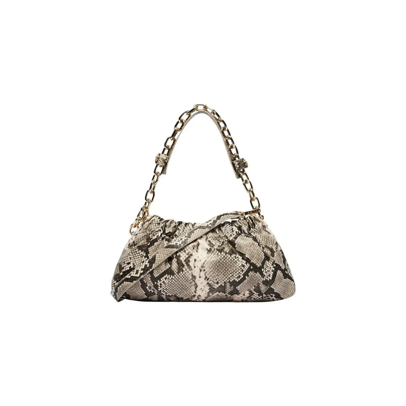Valentino bags women grey synthetic handbag with taupe and black snake-print and gold-toned chain strap w31 x h14 cm