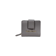 Gray textured leather valentino wallet with gold-tone logo and zipper pull for women in black polyurethane handbag w23cm