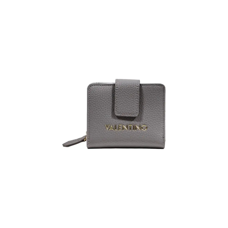 Gray textured leather valentino wallet with gold-tone logo and zipper pull for women in black polyurethane handbag w23cm