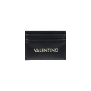 Porte-cartes Valentino en cuir noir avec logo argenté et poches latérales, format W10,5, pour portefeuilles femme.
