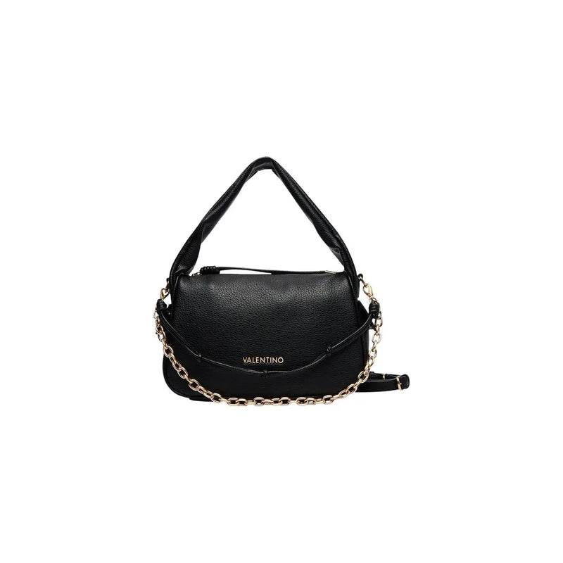 Black Valentino handbag in synthetic textured leather with gold-tone chain strap w30cm for women