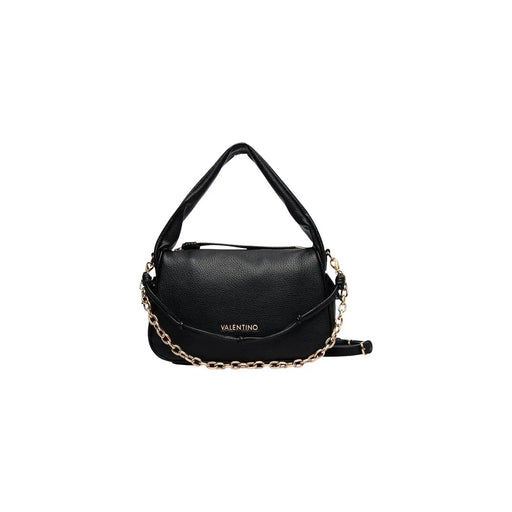 Sac à main Valentino noir en cuir synthétique texturé avec bandoulière chaîne dorée, largeur 30 cm, pour femme