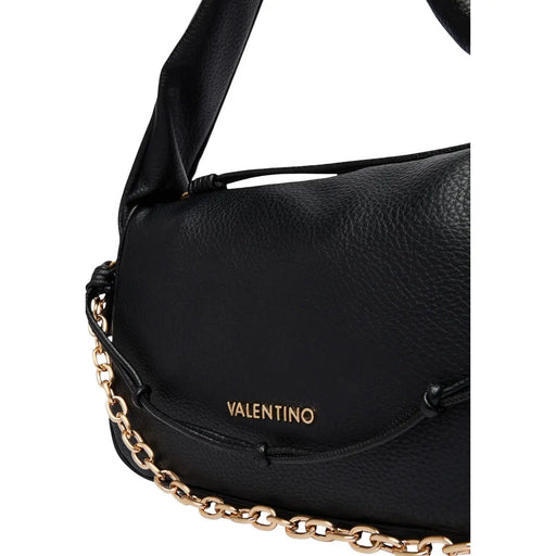 Sac bandoulière Valentino en cuir noir avec bandoulière chaîne dorée et logo en similicuir, largeur 30 cm, pour femme