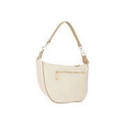 Valentino beige leather hobo bag with cream color, tan shoulder strap, gold-tone zipper, and multiple pockets