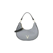 Sac à main hobo beige Valentino à motif géométrique gris, finitions noires et logo V doré