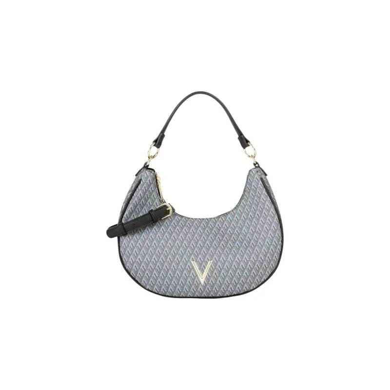 Sac à main hobo beige Valentino à motif géométrique gris, finitions noires et logo V doré