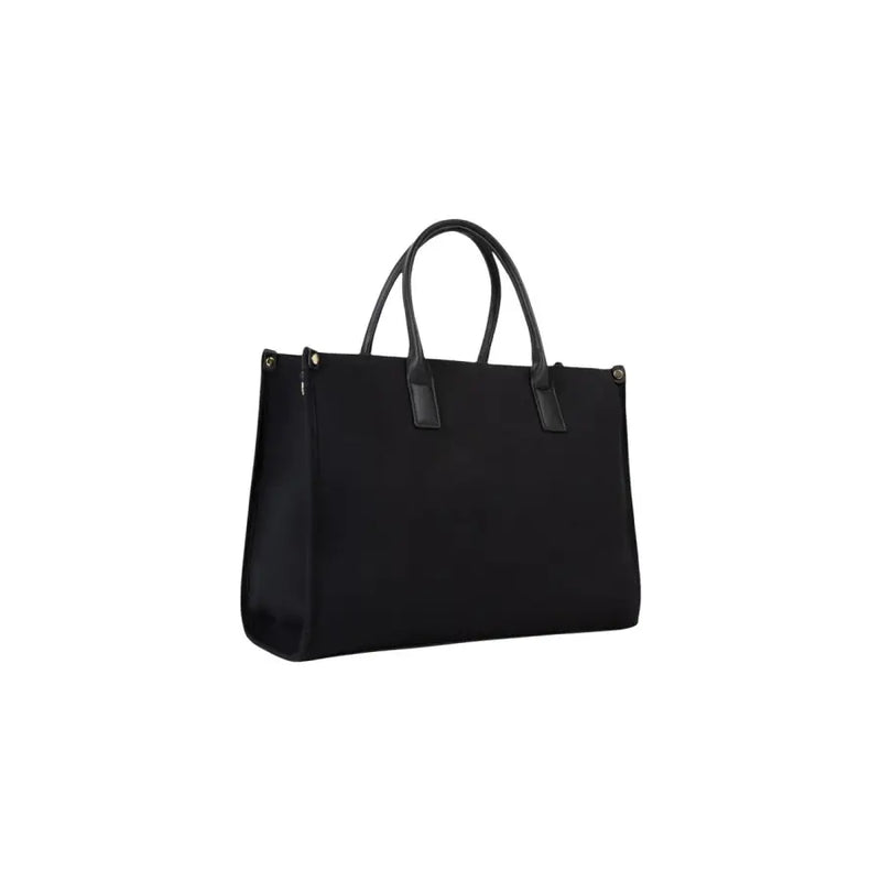 Valentino black tote bag with sleek structured design and contrasting black leather handles for stylish carry